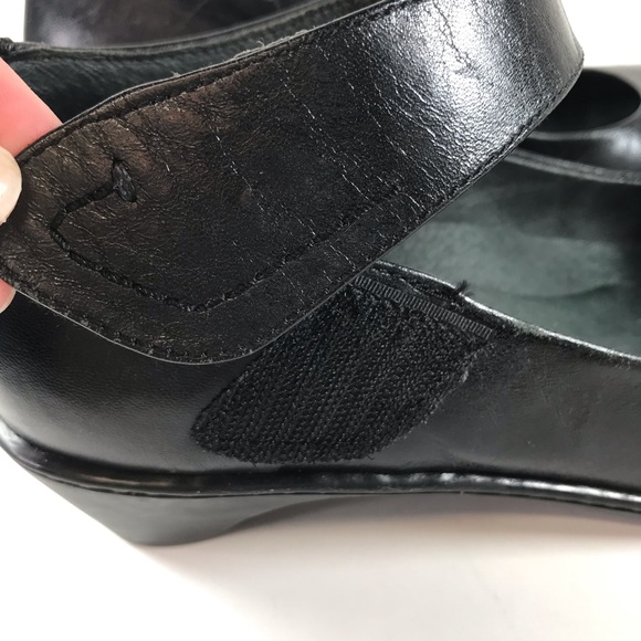 Dansko Mary Jane Shoes Black Leather Strap Shoe Heel Wedge - Picture 9 of 11